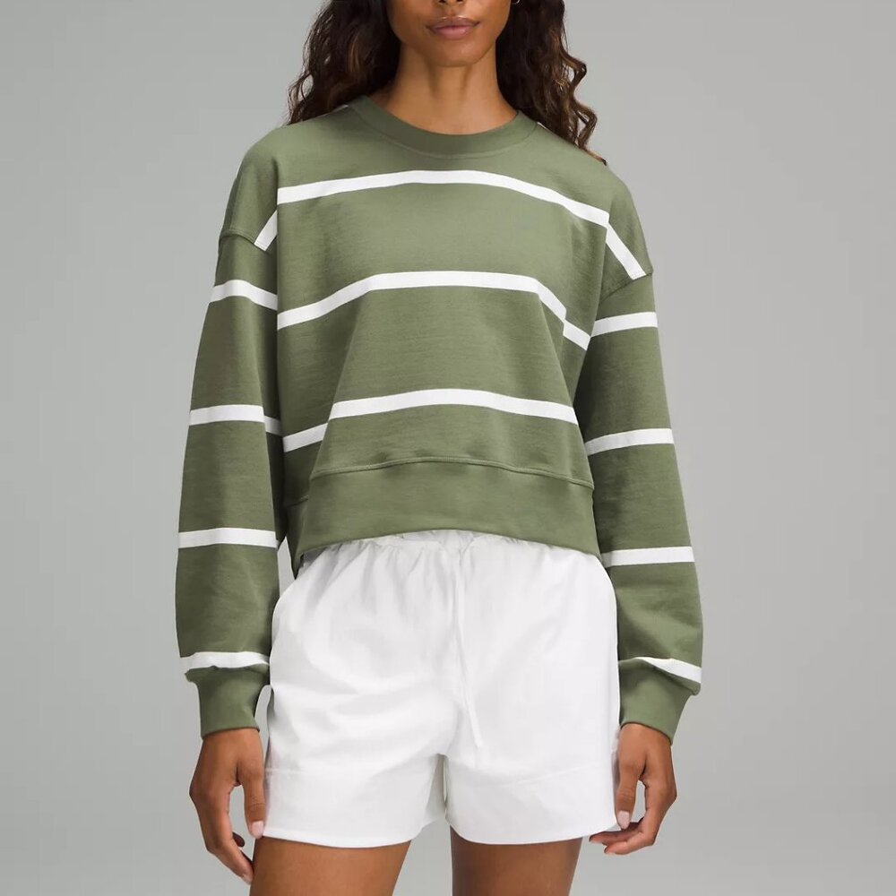 lululemon athletica Olive Green and White Striped Cropped Sweatshirt